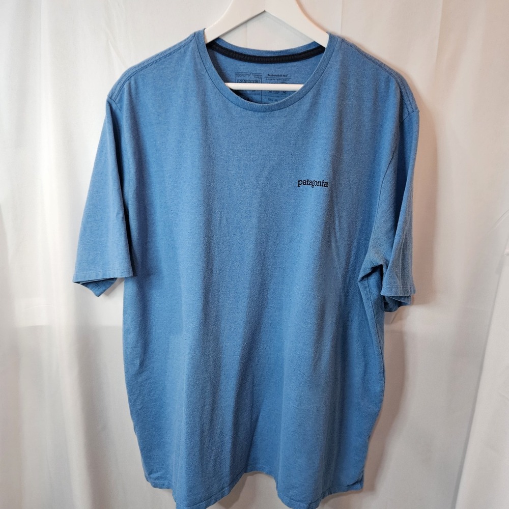 Patagonia Responsibili-Tee Blue Graphic Logo Men's T-Shirt Crew Neck Size XXL